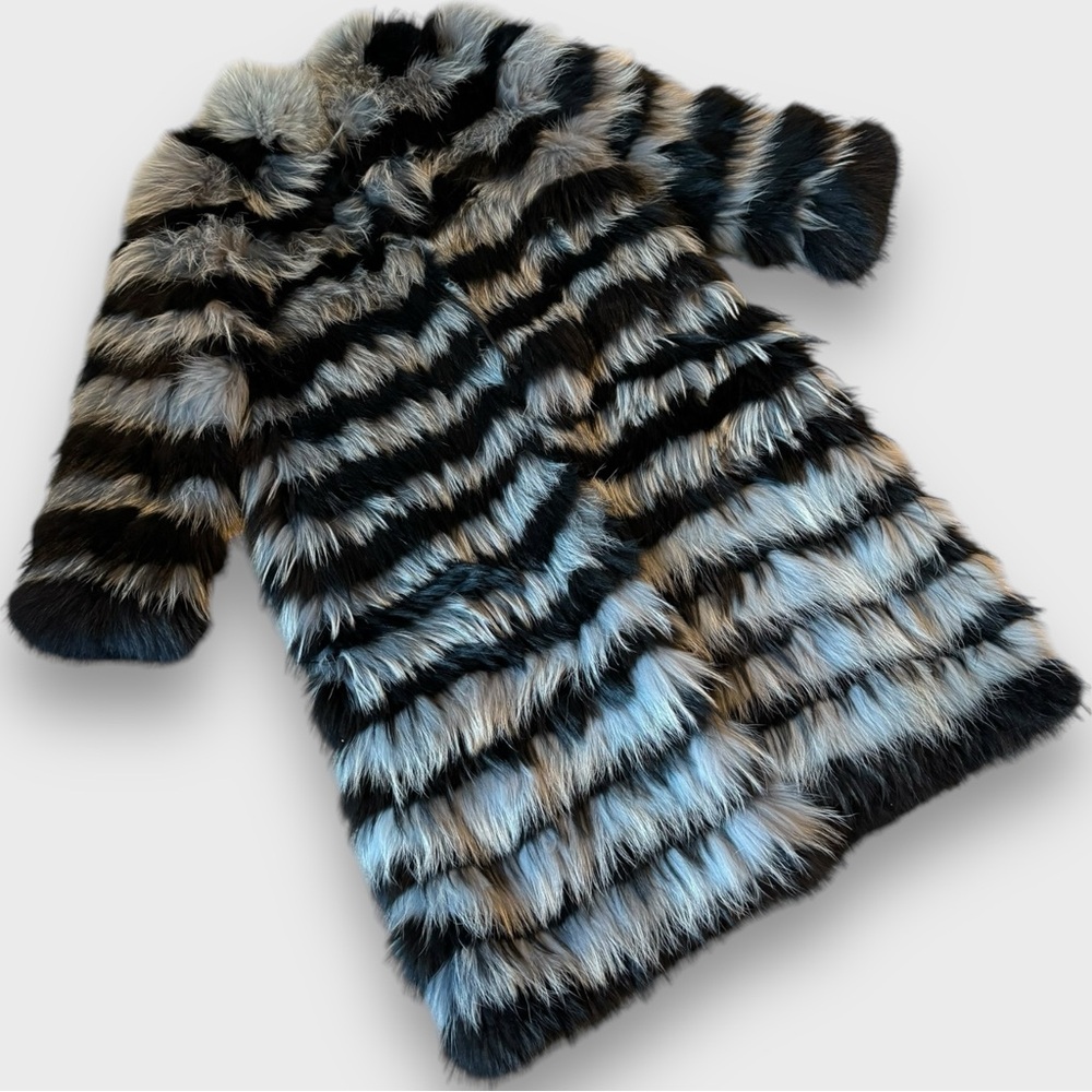 REAL FUR Finnish Raccoon Fur Full Length Coat Blue / Black Dyed L/XL Unisex